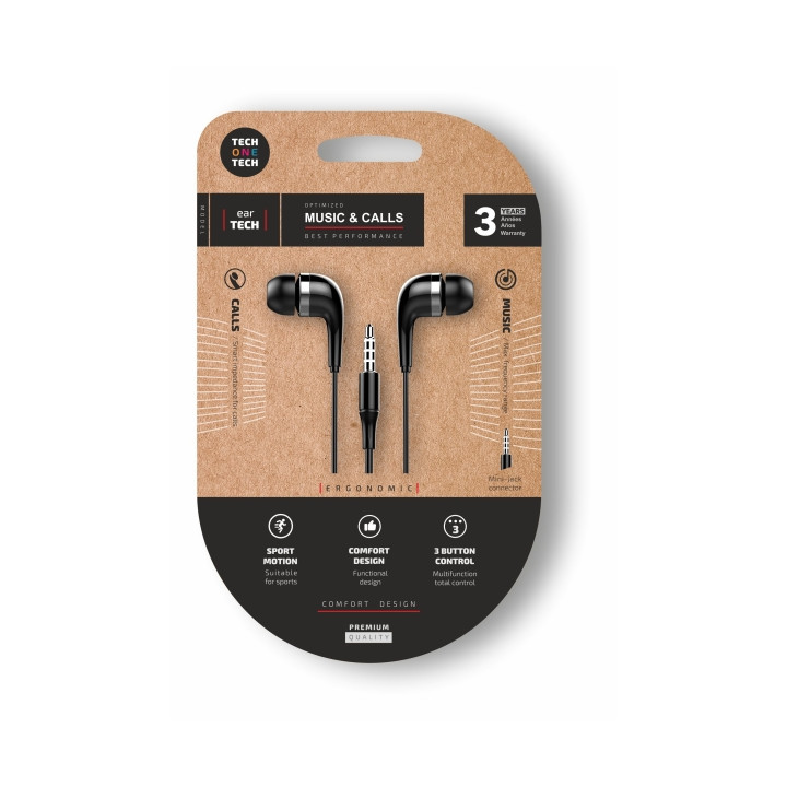 TechOneTech Soft EearTech Auriculares Intraurales - Microfono Integrado - Mini Jack 3.5mm - Cable de 1.20m - Negro