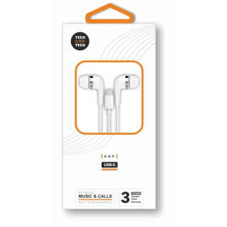 TechOneTech ear Tech Hop Auriculares Intraurales USB-C - Microfono Integrado - Cable de 1.20m - Blanco
