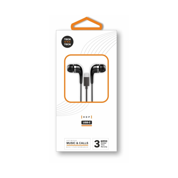 TechOneTech ear Tech Hop Auriculares Intraurales USB-C - Microfono Integrado - Cable de 1.20m - Negro