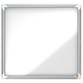 Nobo Vitrina Exteriores 6 Hojas A4 Superficie Blanca Magnetica - 752x692x45mm - Puerta Seguridad Cerradura Marco Aluminio - Col