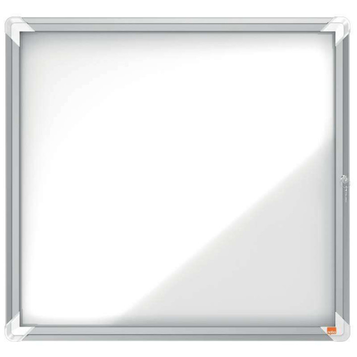 Nobo Vitrina Exteriores 6 Hojas A4 Superficie Blanca Magnetica - 752x692x45mm - Puerta Seguridad Cerradura Marco Aluminio - Col