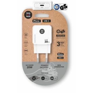 TechOneTech Cargador de Pared Ultrarrápido GaN 20w USB-C Blanco