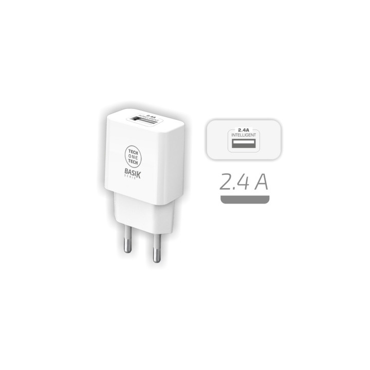 TechOneTech Basik Cargador de Pared 1 Puerto USB-A 12W - Color Blanco