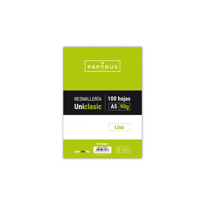 Recambio paquete 100 hojas a5 uniclasic 90 gr. liso sin margen payrus 53390000 Recambio paquete 100 hojas a5 uniclasic 90 gr. liso sin margen payrus 53390000