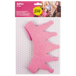 Apli Corona de Goma Eva Rosa con Purpurina - Cable Elastico Ajustable - Personalizable con Formas de Goma Eva