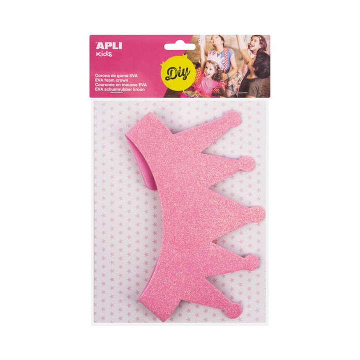 Apli Corona de Goma Eva Rosa con Purpurina - Cable Elastico Ajustable - Personalizable con Formas de Goma Eva