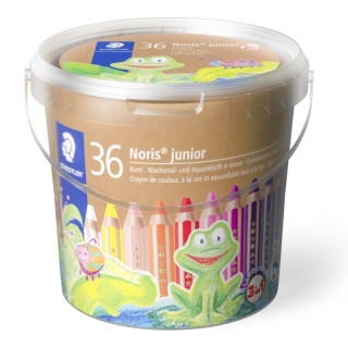Staedtler Noris Junior Bote con 36 Lapices de Colores Extragruesos + 3 Sacapuntas + Pincel - 3 en 1