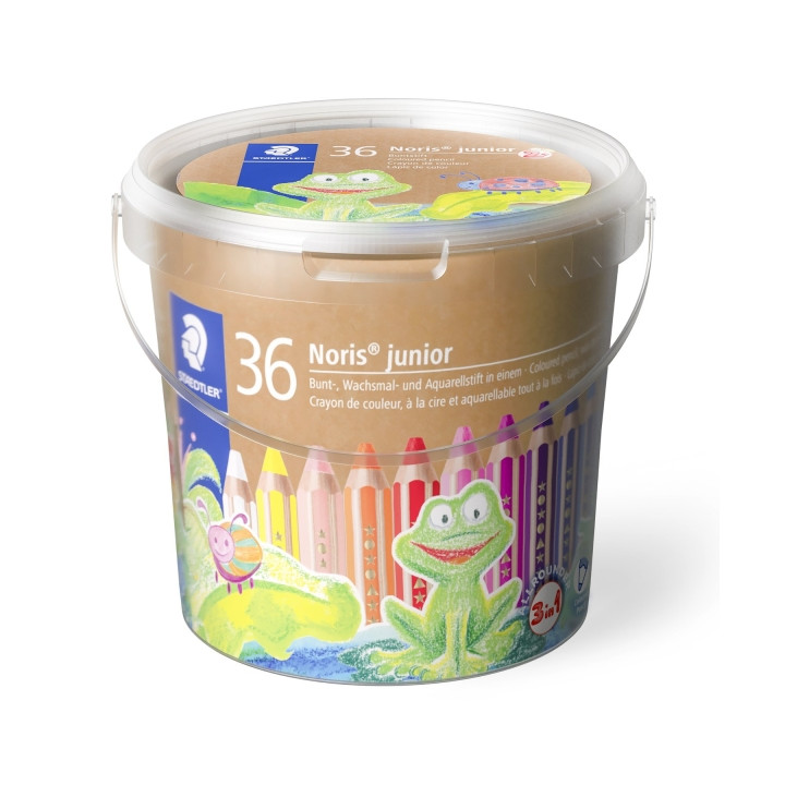 Staedtler Noris Junior Bote con 36 Lapices de Colores Extragruesos + 3 Sacapuntas + Pincel - 3 en 1