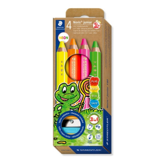 Staedtler Noris Junior Pack de 4 Lapices de Colores Extragruesos + Sacapuntas - 3 en 1