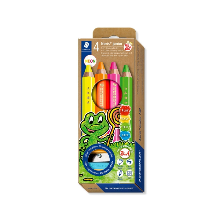 Staedtler Noris Junior Pack de 4 Lapices de Colores Extragruesos + Sacapuntas - 3 en 1