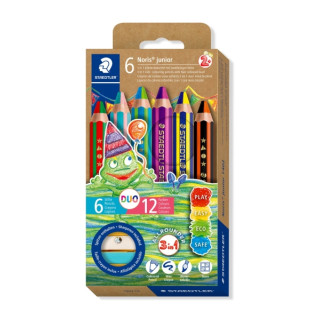 Staedtler Noris Junior Pack de 6 Lapices de Colores Extragruesos Duo + Sacapuntas - 3 en 1