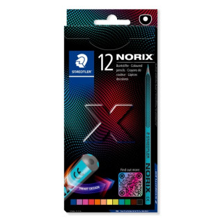 Staedtler Norix 186 Pack de 12 Lapices de Colores HB - Madera Negra - Mina de Grafito - Diseño Inteligente - Para Escribir