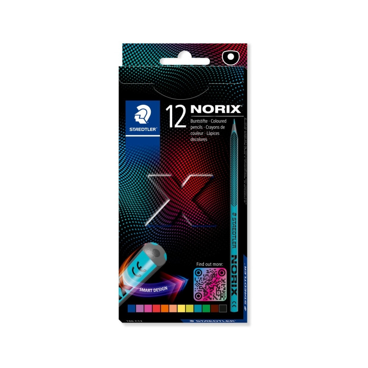 Staedtler Norix 186 Pack de 12 Lapices de Colores HB - Madera Negra - Mina de Grafito - Diseño Inteligente - Para Escribir