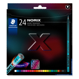 Staedtler Norix 186 Pack de 24 Lapices de Colores HB - Madera Negra - Mina de Grafito - Diseño Inteligente - Para Escribir
