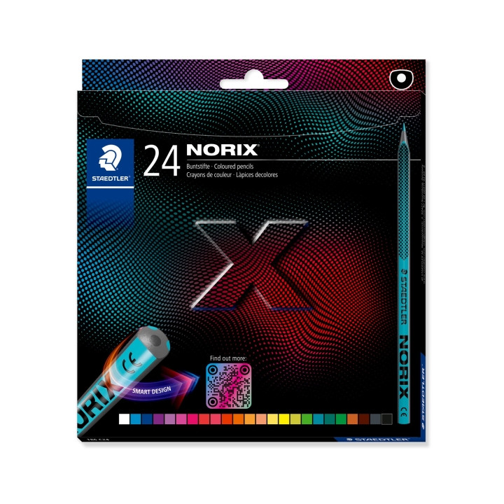 Staedtler Norix 186 Pack de 24 Lapices de Colores HB - Madera Negra - Mina de Grafito - Diseño Inteligente - Para Escribir
