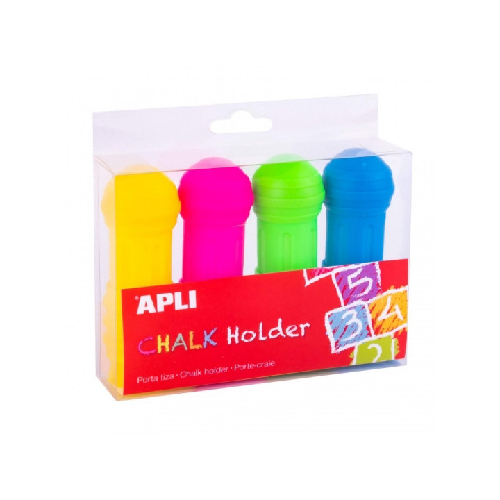 Apli Pack de 4 Portatizas para Tizas Jumbo - Previene Roturas - Ajuste de Longitud - Mayor Precision - Manos Limpias - Colores