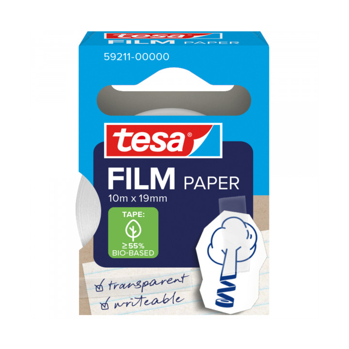 Tesa Paper Pack de 1 Cinta Adhesiva de Papel 19mm x 10 Metros - Casi Invisible en Superficies de Color Claro - Se puede Cortar c