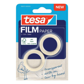 Tesa Paper Pack de 2 Cintas Adhesivas de Papel 19mm x 10 Metros - Casi Invisible en Superficies de Color Claro - Se puede Cortar