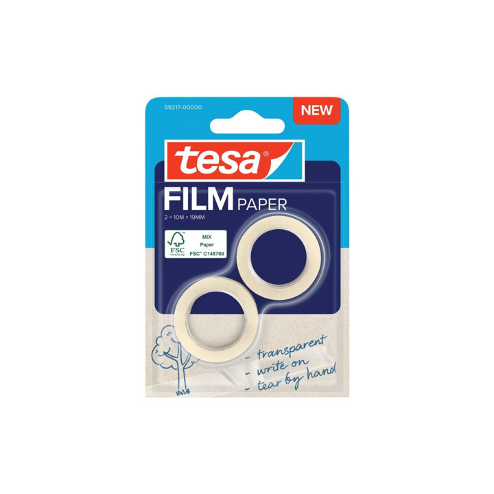Tesa Paper Pack de 2 Cintas Adhesivas de Papel 19mm x 10 Metros - Casi Invisible en Superficies de Color Claro - Se puede Cortar