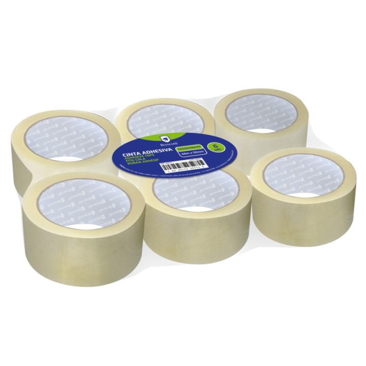 Bismark Pack de 6 Precintos de Embalaje 50mm x 66m - Polipropileno 55 micras - Transparente