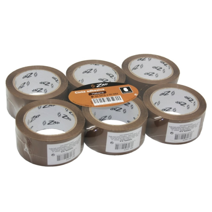 Zap Pack de 6 Precintos de Embalaje 50mm x 66m - Polipropileno 55 micras - Color Marron