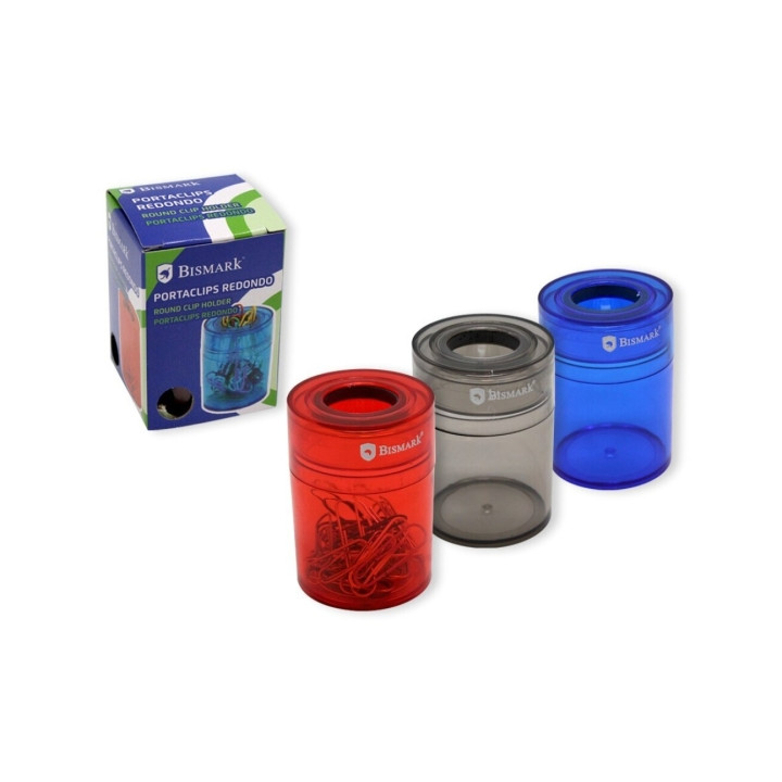 Bismark Portaclips de Plastico con Deposito Transparente - 45x45x65mm - Embocadura Imantada - Colores Surtidos Aleatorios