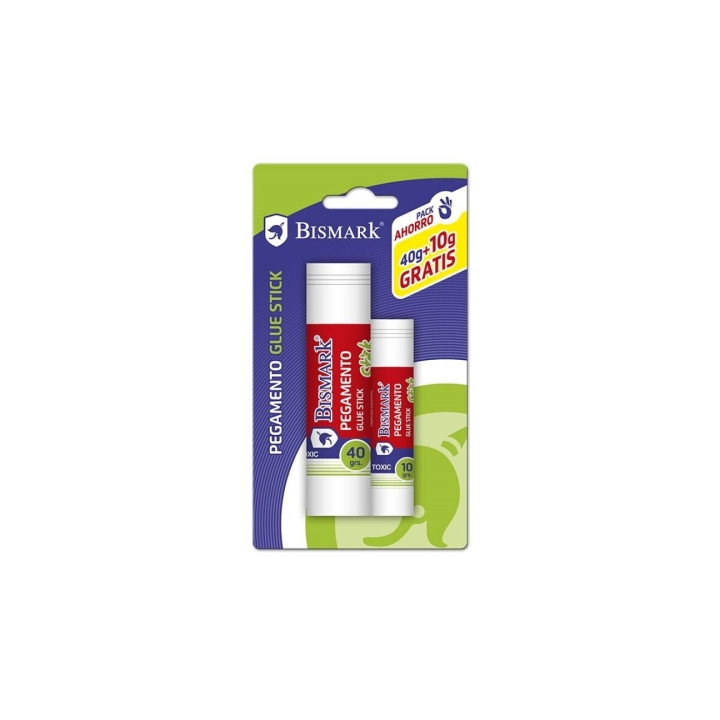 Bismark Pack de 1 Barra de Pegamento 40gr + 1 Barra de 10gr Gratis - Multiusos - Sin Disolventes - Uso Escolar