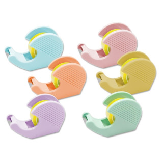 Bismark Pack de Portarrollos con 2 Cintas Adhesivas 19mmx33m - Cuerpo de Plastico - Ideal para Uso Escolar - Colores Pastel Alea