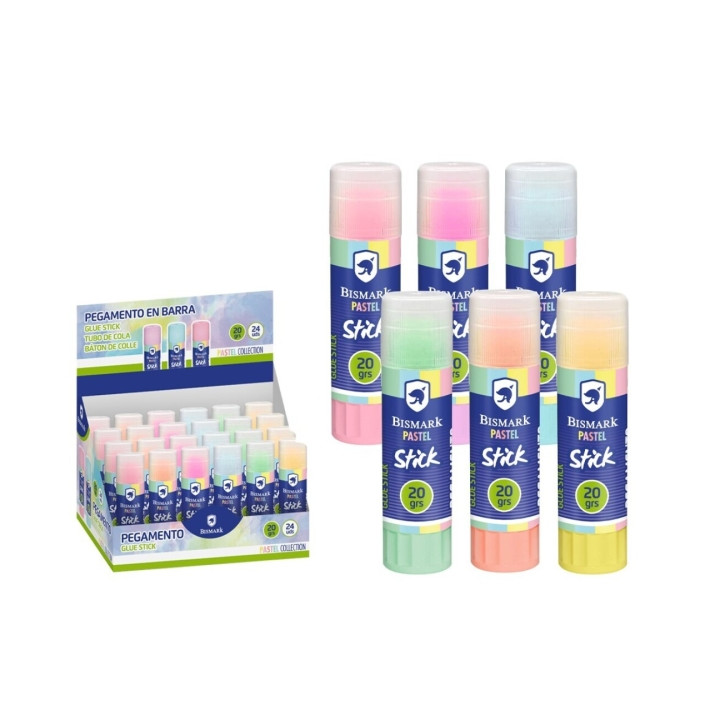 Bismark Pastel Barra de Pegamento 20gr - Multiusos - Sin Disolventes - Uso Escolar - Colores Pastel Surtidos