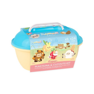 Jovi Kawaii Cofre con 24 Barras de Plastilina 15gr + Modeladores + Recortables - Sin Gluten - Base Vegetal - No se Seca - Colore
