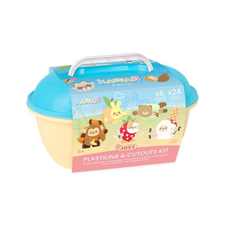 Jovi Kawaii Cofre con 24 Barras de Plastilina 15gr + Modeladores + Recortables - Sin Gluten - Base Vegetal - No se Seca - Colore