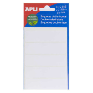 Apli Pack de 50 Etiquetas 20x75mm - 5 Hojas con 5 Etiquetas por cada Lado - Adhesivo Permanente - Menos Residuos - Color Blanco