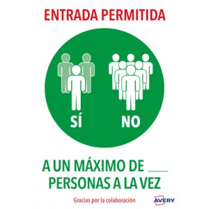 Señales adhesivos preimpreso  "entrada permitida" sobre de 2 hojas en a4 avery av_kitcovid6_es