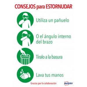 Señales adhesivos preimpreso  "consejo para estornudar" sobre de 2 hojas en a4 avery av_kitcovid5_es