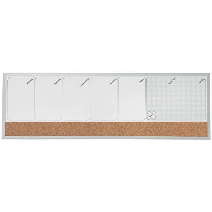 Nobo Planificador Semanal de Pizarra Magnetica Pequeña 585x190mm - Tira de Corcho - Almohadillas Adhesivas e Imanes para Monta