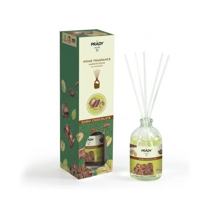 Prady Ambientador Mikado Chocolate de Dubai - Frasco de Cristal 100 ml y Varitas Difusoras