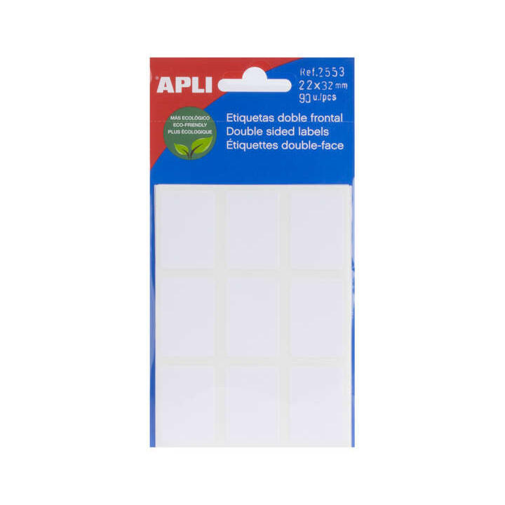 Apli Etiquetas Doble Frontal Blancas 22.0 x 32.0mm