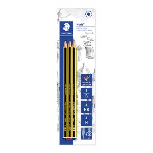 Staedtler Noris 120 Pack de 3 Lapices de Grafito Hexagonales - Graduaciones Surtidas - Resistencia a la Rotura - Madera de Bosq