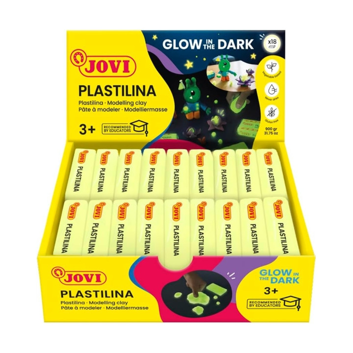 Jovi Bandeja con 18 Pastillas de Plastilina 50gr Fluorescente - Muy Moldeable - No se Seca