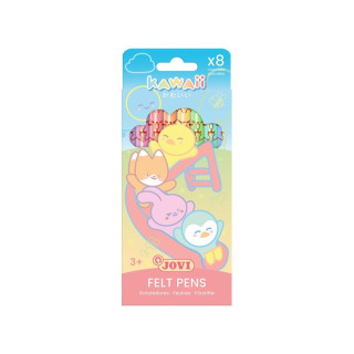 Jovi Kawaii Felt Pens Pack con 8 Rotuladores Punta Media de 3mm - Capuchon de Seguridad Ventilado - Grip Triangular Ergonomico -