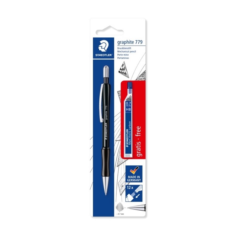 Staedtler Pack de 1 Portaminas 779 de 0.7mm + 1 Tubo de 12 Minas - Zona de Agarre Ergonomica - Resistente a Roturas Staedtler Pack de 1 Portaminas 779 de 0.7mm + 1 Tubo de 12 Minas - Zona de Agarre Ergonomica - Resistente a Roturas