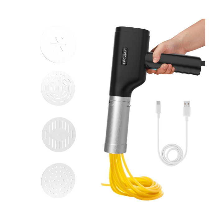 Cecotec Fun EasyPasta Maquina para Pasta y Churros - 40W - Portatil - Capacidad de 200g - Incluye 3 Discos para Pasta - Disco Ex