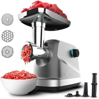 Cecotec Crusher 1400 Steel Picadora de Carne Electrica - Potencia de 1360W - Accesorios Surtidos - Compacto y Manejable - Sistem