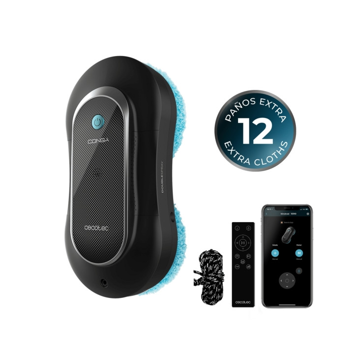 Cecotec Conga Windroid 1090 Double Spray Connected Robot Limpiacristales - Limpieza 3 en 1 - Control Via App y Mando - 8 Modos -