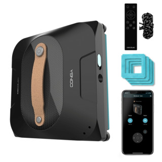 Cecotec Conga Windroid 1390 DoubleSpray Connected Robot Limpiacristales 3 en 1 - Incluye 4 Mopas - 8 Modos - Control App y Mando