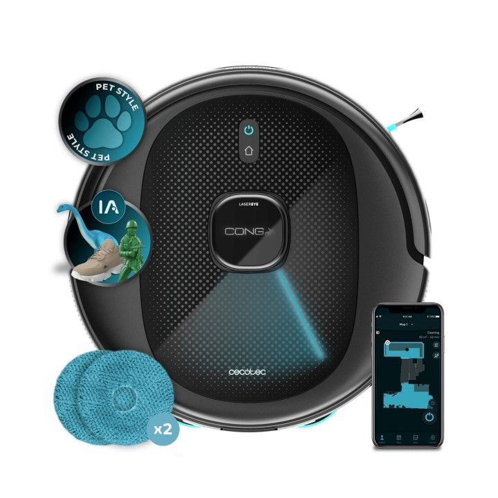 Cecotec Conga 9990 AI Spin Revolution Ultra Power Robot Aspirador 4 en 1 - 10kPa - Navegacion Laser - Autonomia 240min - Mopas G