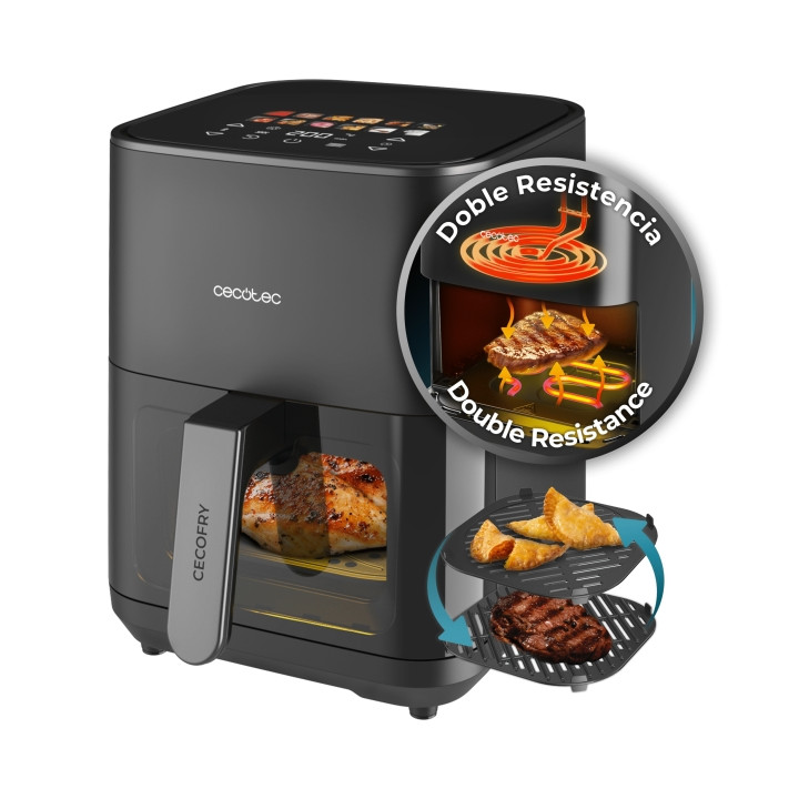 Cecotec Cecofry and Grill Duoheat 4000 Freidora sin Aceite 3 en 1 - Potencia de 1900W - Resultados Uniformes - Parrilla - Pizzas