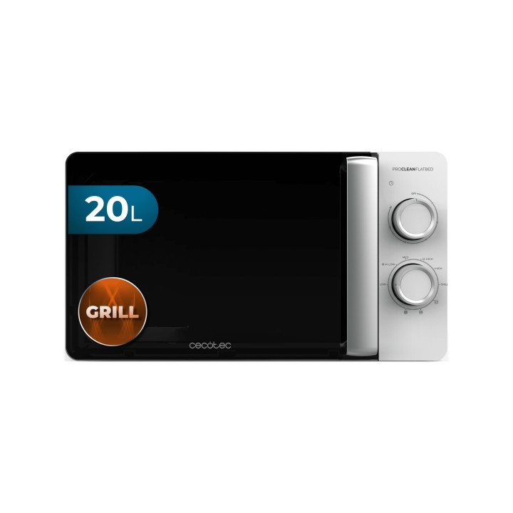 Cecotec Proclean 3110 Flatbed Microondas sin Plato - Potencia de 700W - Capacidad de 20L - Grill de 800W - Revestimiento Ceramic