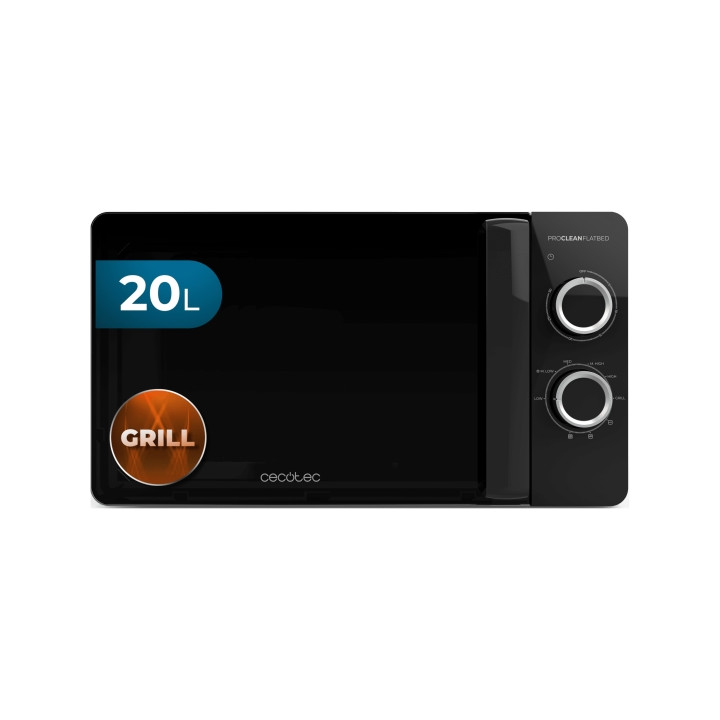Cecotec Proclean 3130 Flatbed Microondas sin Plato - Potencia de 700W - Capacidad 20L - Grill 800W - Revestimiento Ceramico - Te