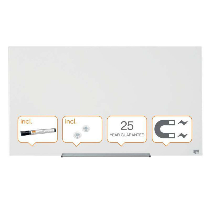 Nobo Impression PRO Pizarra Magnetica de Cristal 1000x560mm - Diseño sin Marco - Ultra Capacidad de Borrado - Blanco Brillante